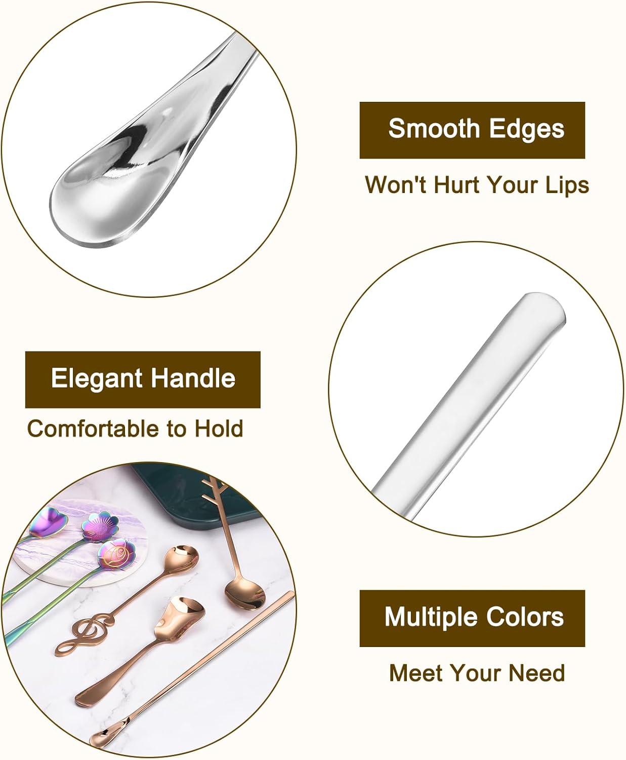 uxcell 4Pcs 7.6 Inch Stainless Steel Mixing Spoon Set, Cocktail Stirrer Bar Spoon for Drink Stirring