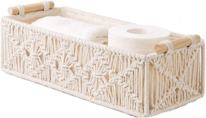 Macrame Storage Baskets, Handmade Woven Decorative Box for Organizing Countertop and Shelf