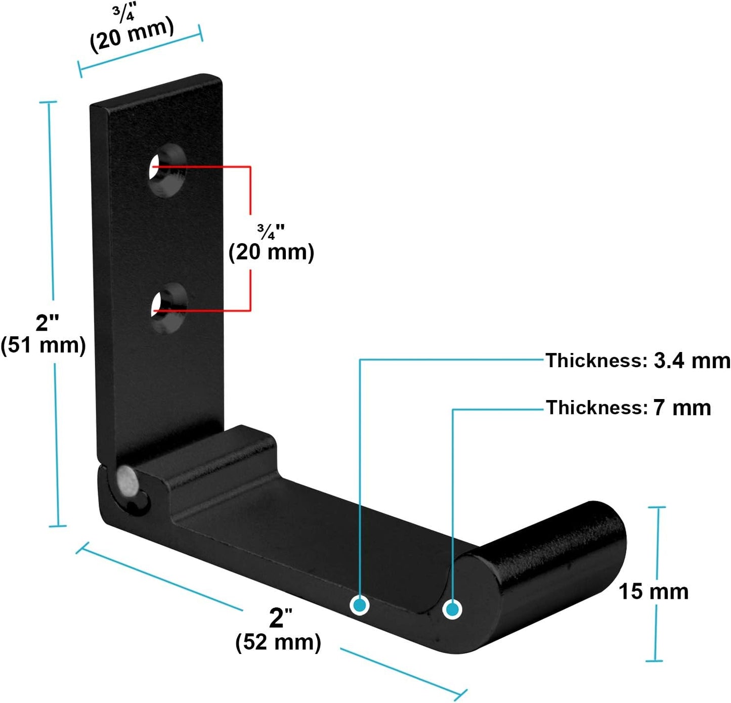heneng 10 Pcs Black Foldable Coat Hook, 2" x 2" Aluminium Alloy Solid Hooks with Screws, Max Load 44lbs
