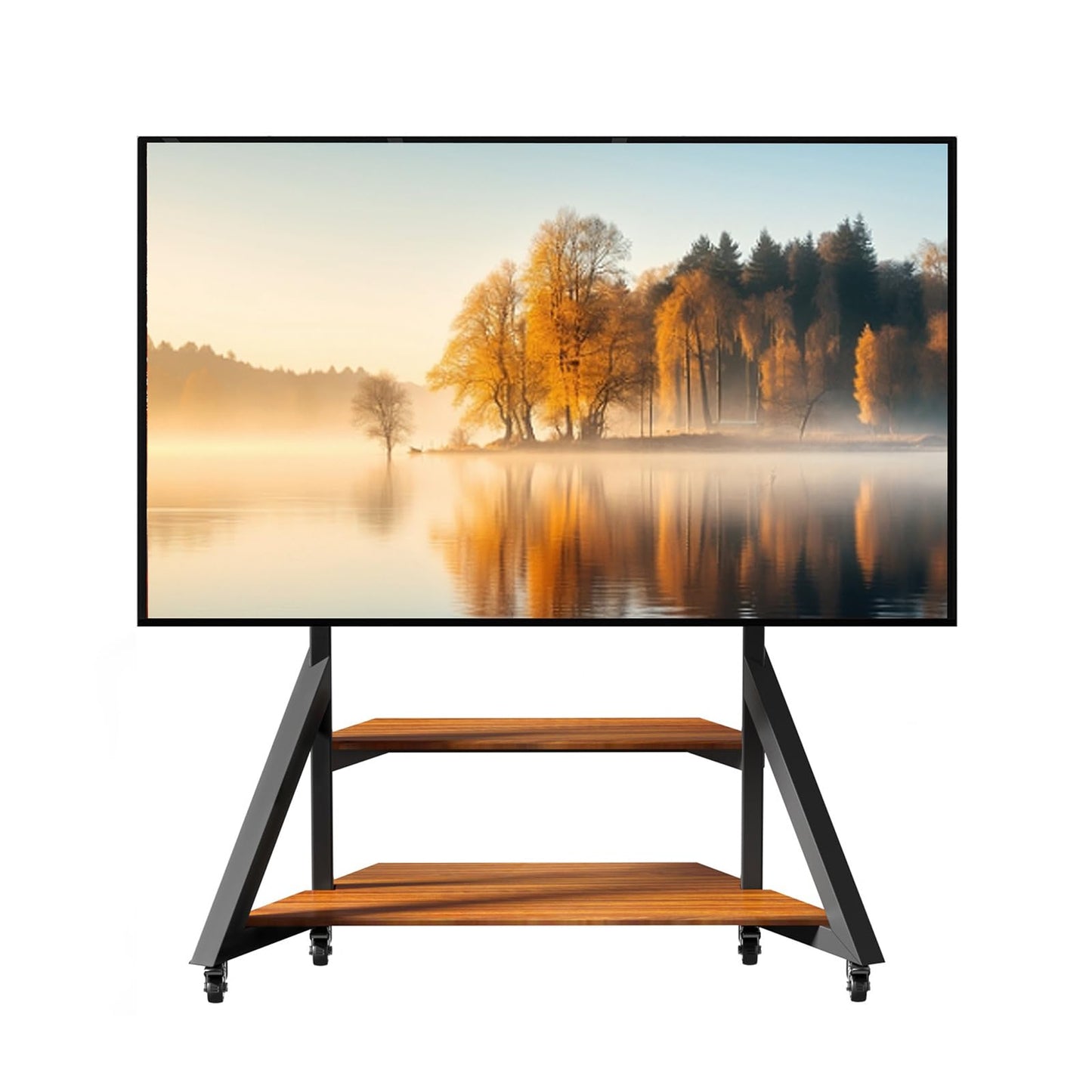 Vanconwey Mobile TV Stand for 65-100 Inch TVs,Adjustable Heights TV Mount Stands with Large Wood Shelf and Wheels,Modern Living Room Rolling TV Stand, Up to 220 lbs,VESA 800x600mm,Walnut(VC-Z1188)