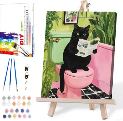 MIRCVSH Black Cat Paint by Numbers for Adults with Framed Canvas-with Wooden Easel,Paint by Number on Canvas,DIY Acrylic Oil Painting Kits with Brushes Nice Gift Box for Home Wall Decor(12x16 Inch)