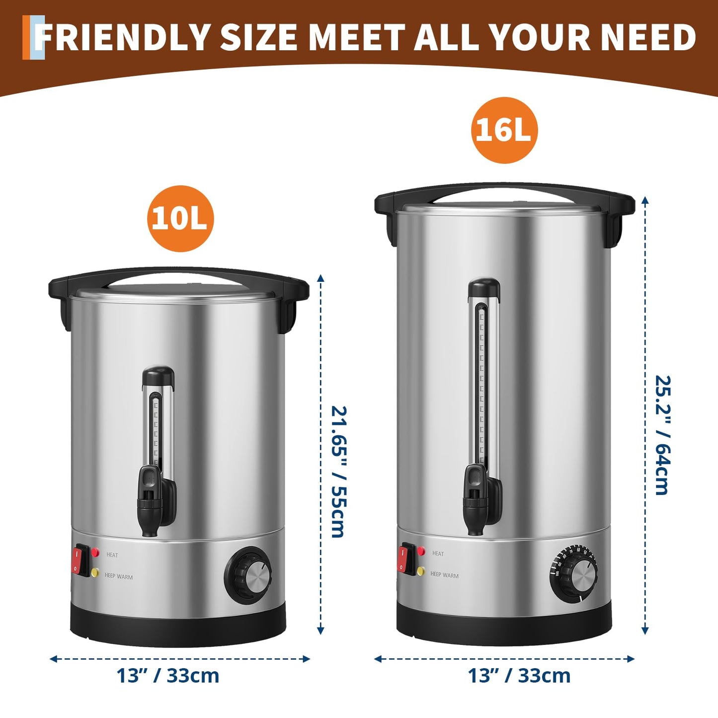 70-Cup Commercial Coffee Urn, 10L / 2.6Gal Double Wall Insulation Coffee Dispenser, Stainless Steel Large Hot Beverage Dispenser with Automatic Temperature Control & Faucet for Party Buffet, Silver