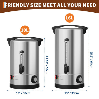 70-Cup Commercial Coffee Urn, 10L / 2.6Gal Double Wall Insulation Coffee Dispenser, Stainless Steel Large Hot Beverage Dispenser with Automatic Temperature Control & Faucet for Party Buffet, Silver