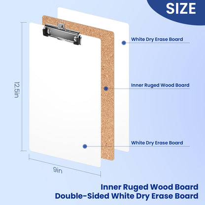 Juvealoe Dry Erase Clipboard with Pen Holder, 8.5 x 11 Double-Sided White Boards for Classroom, Teacher, Students, Kid. Size 9 x 12.5 in, School & Home Supply(Pack of 10)