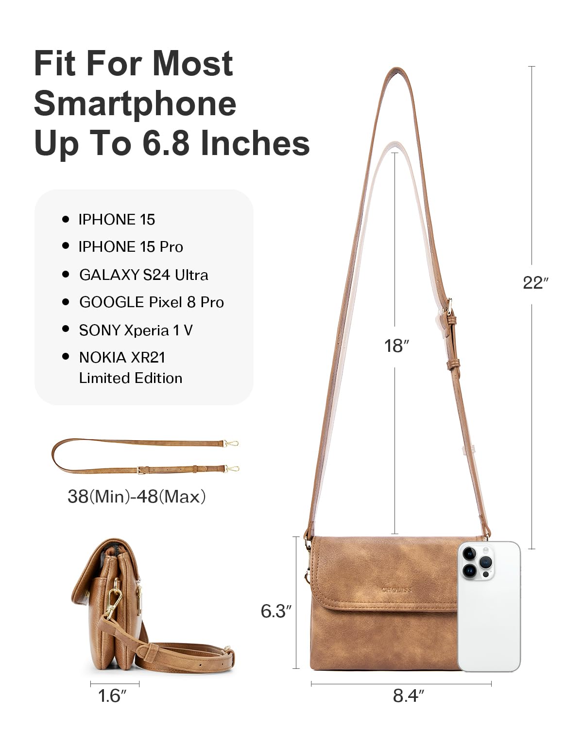 CHOLISS Small Crossbody Bags for Women, Vegan Leather Cell Phone Purse, Mini Travel Purse with Adjustable Strap