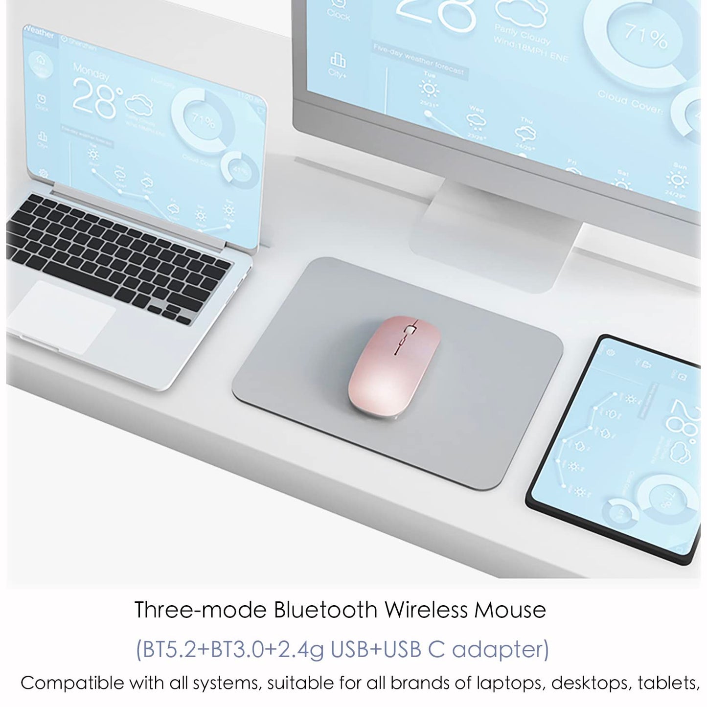 Bluetooth Wireless Mouse for Laptop mac MacBook ipad MacBook air MacBook pro pc Desktop Computer Windows Chromebook Notebook (Silver)