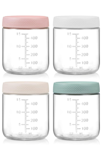 POIKSHARK 4-Pack Overnight Oats Containers with Lids,16 OZ Wide Mouth Glass Jars with Airtight Lids, Mason Jars Glass Food Containers for Snack Spice Sugar Food Prep Yogurt