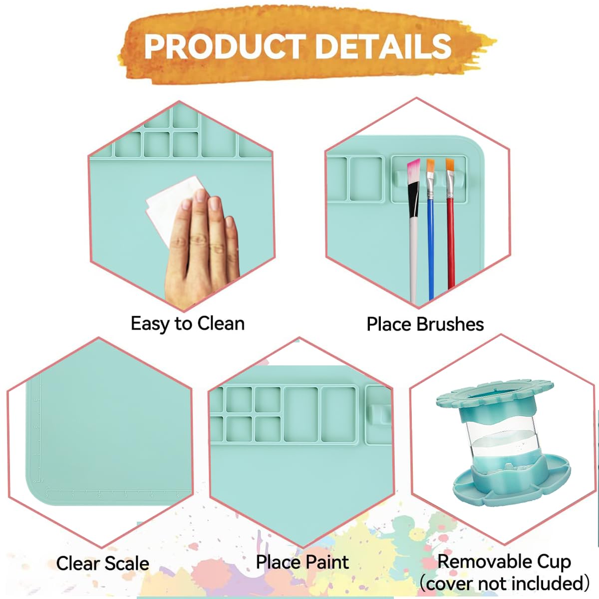 Patpot Silicone Craft Mat, 20"x 16"Painting mat Palette for Resin Casting Mold Mat, Nonstick Craft Sheet with Removable Cleaning Water Cup for Painting, Clay, Art, DIY Projects (Blue)