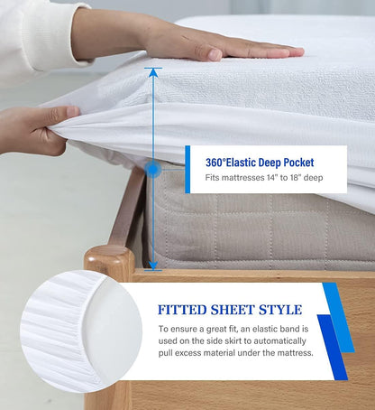 King Mattress Protector, Waterproof Mattress Pad Cover, Soft Breathable Cotton Terry for Pets Kids Adults