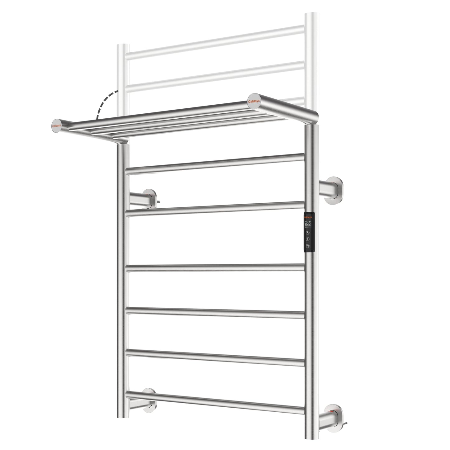 Caldayx Foldable Heated Towel Rack, Smart Dual-Zone App & Voice Control Electric Towel Warmer Rack, GFCI Plug-in/Hardwired, Wall-Mounted, Drill-Free Install, Brushed, CA3-900X550-Pro-S