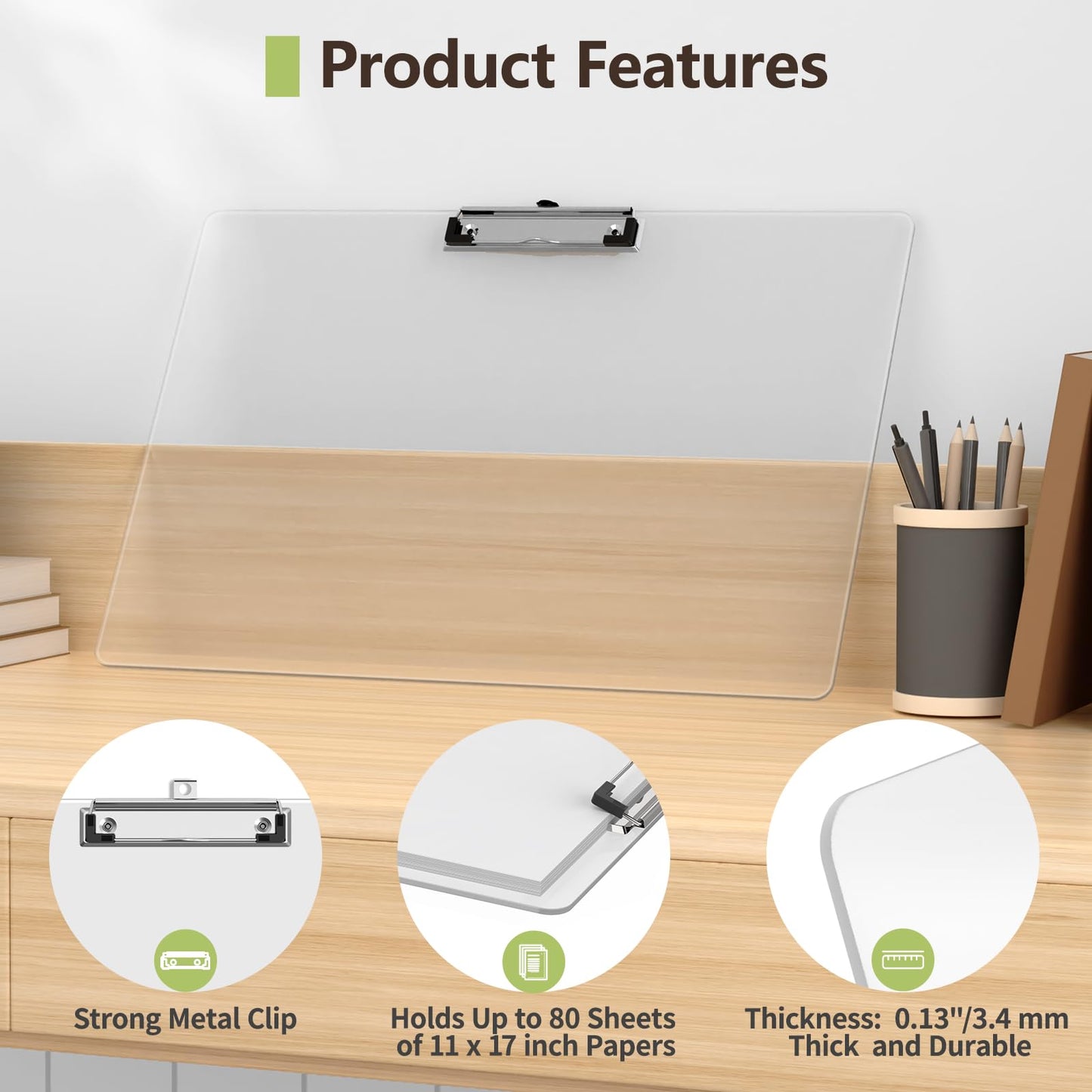 Juvealoe Extra Large Clipboard, 11 x 17 Clear Plastic Drawing Boards, Horizontal Clip Board, Landscape Layout, Suitable for Sketching, Watercolor. Drafting & Art Supply