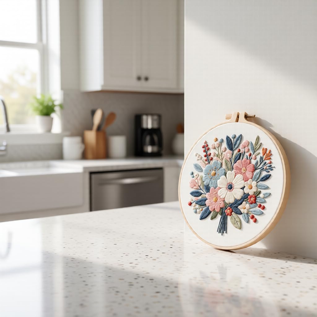 Embroidery Kit for Beginners & Adults Starter Kit, Cross Stitch Kits,DIY Hand Embroidery Needlepoint Set with Hoop, Pre-Printed Fabric, Threads and Instructions (Flower-4)
