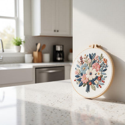 Embroidery Kit for Beginners & Adults Starter Kit, Cross Stitch Kits,DIY Hand Embroidery Needlepoint Set with Hoop, Pre-Printed Fabric, Threads and Instructions (Flower-4)