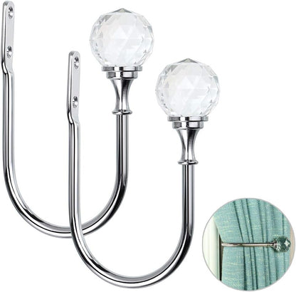 Sumnacon 2 Pcs Heavy Duty Metal Curtain Holdbacks with Clear Crystal Ball, Decorative Drapery Tiebacks for Home Decor