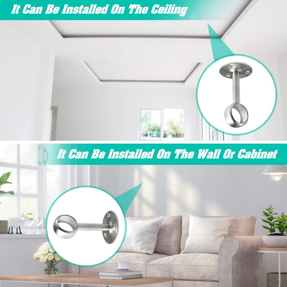 Creatyi Heavy Duty Closet Rod Brackets, Ceiling-Mount Brackets for 1 1/4 Inch Rod (4 PCS, Silver)