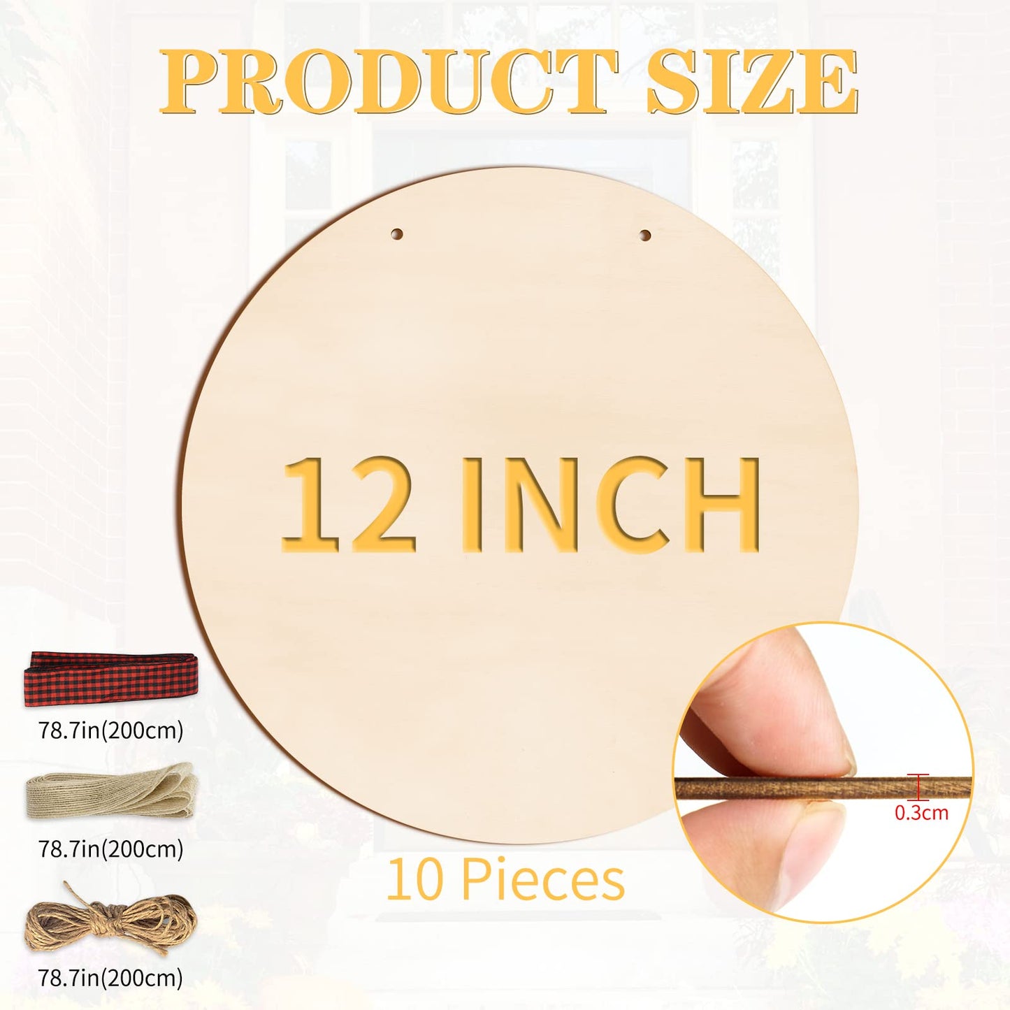 12 Inch Wood Circles for Crafts, 10Pcs Unfinished Wood Rounds for Cricut Projects, Burning, Painting, Door Hanger, DIY Wooden Crafts Gifts for Fathers Day Holiday Home Decor (10PCS)