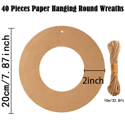 40 Pieces Hanging Round Wreaths Paper Round Christmas Hanging Ornaments Decorations with Twine for Wedding DIY Craft Festival Christmas Valentine's Day Decoration
