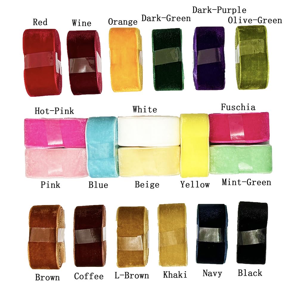 Cuncuny Velvet Ribbon Holiday Party Christmas Wedding Handmade DIY Craft Decor Box Wrapping Velvet Ribbon (Mixed Colors,1''(25mm))