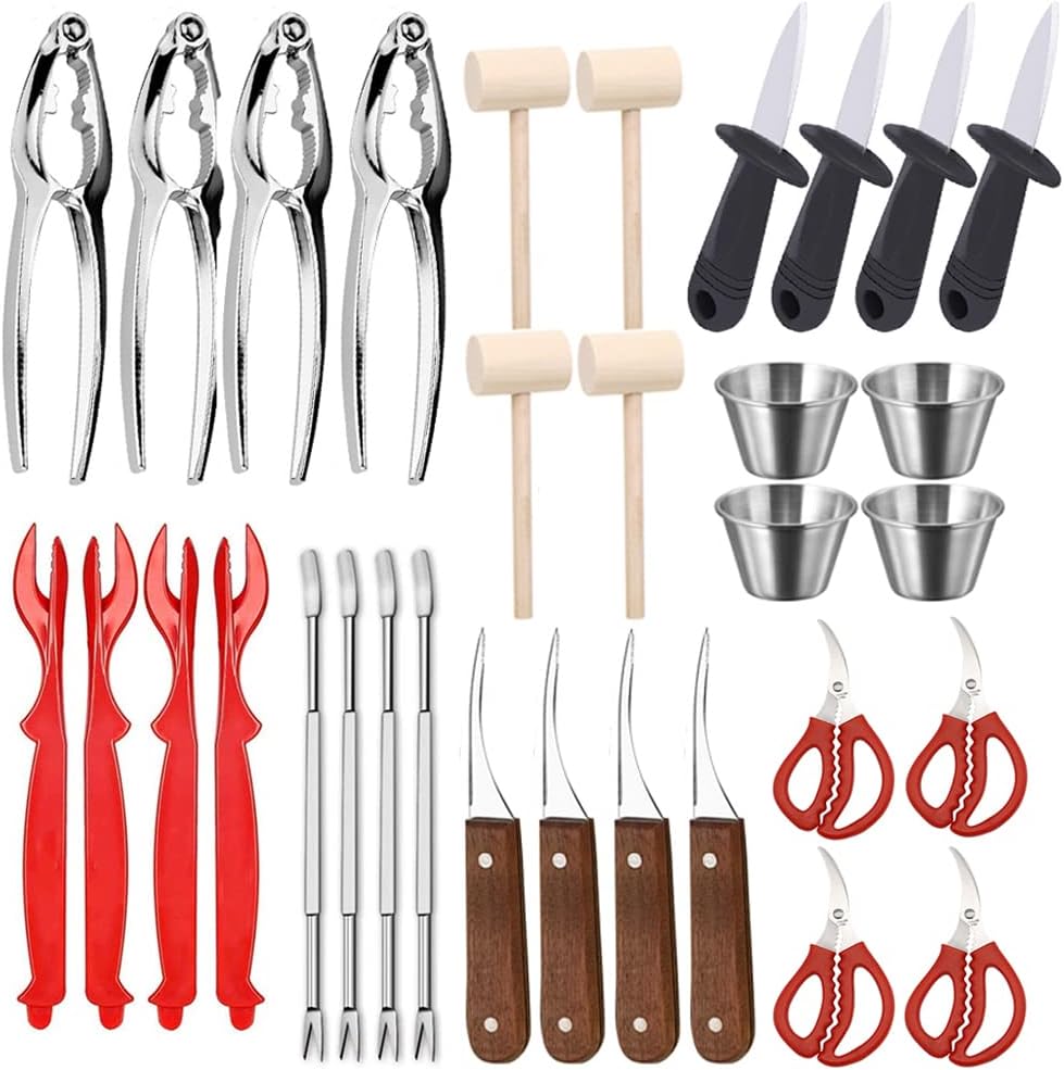 Ymkf Sqqr 32 Hammer,and Set PCS Seafood Tools Include Crab Crackers, Seafood Scissors,Oyster Knife, Shrimp Deveiner