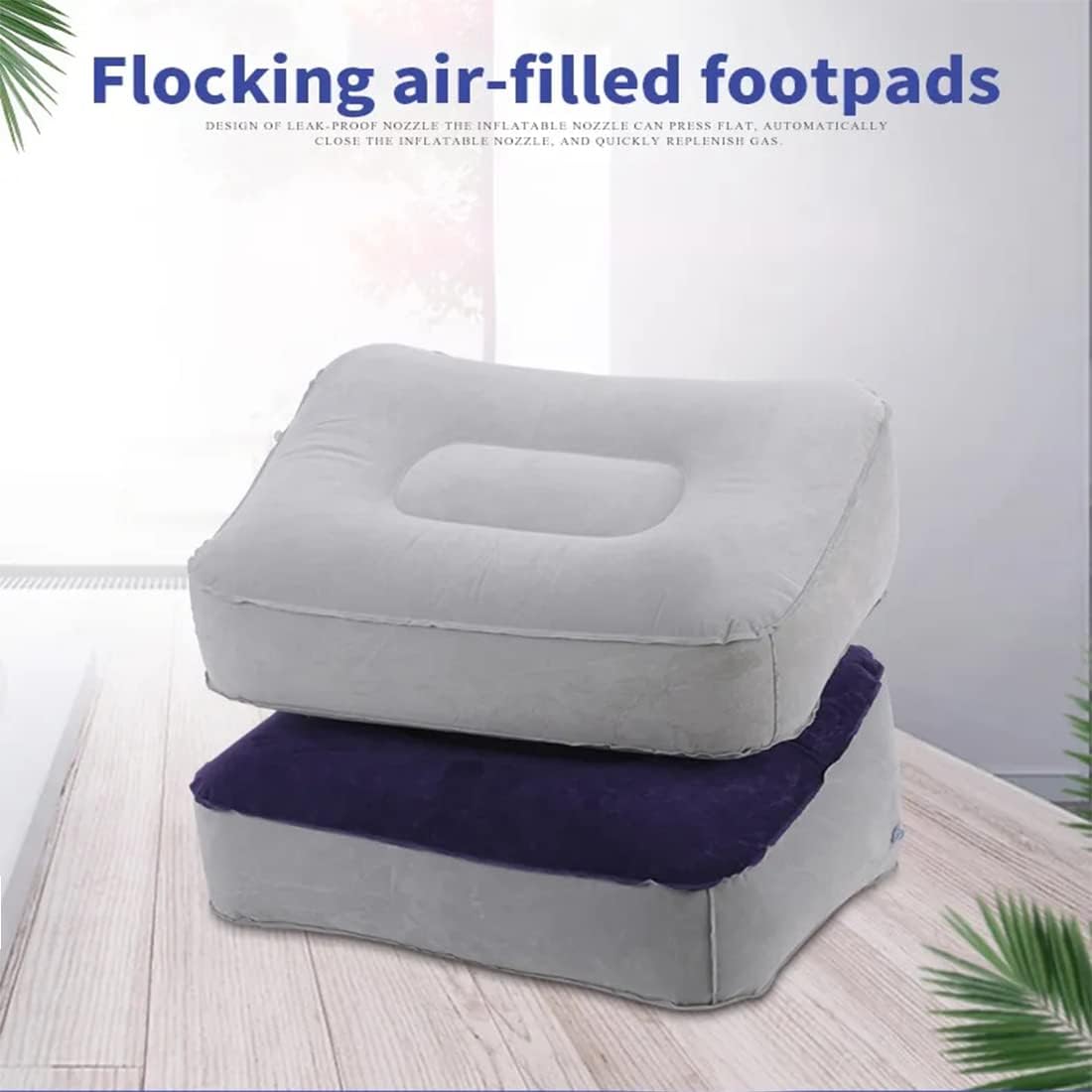 1PCS Inflatable Travel Foot Rest Pillow, Head Pad, Soft Flocking Pillow, Flights Relax Cushion Ottomans Leg Up with Air