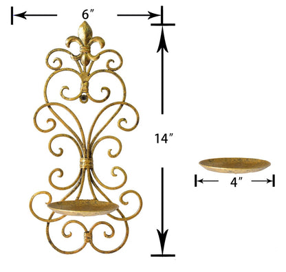 JUCONSIN Wall Sconces Candle Holder Set of 2, Metal Wall Decorations Hanging Wall Mounted Candle Sconces for Living Room Dining Room (Gold)