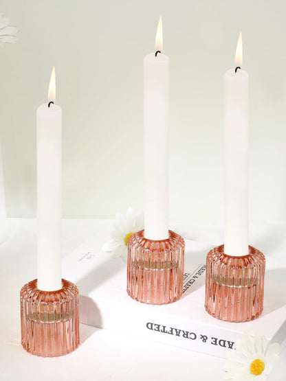 CHOCSTAY Reversible Rde Glass Candle Holder Set of 6, Thick Heat-Resistant Glass Candlestick Holders for Taper, Tealight, Votive, LED Candles, Perfect for Wedding, Party, Home Décor