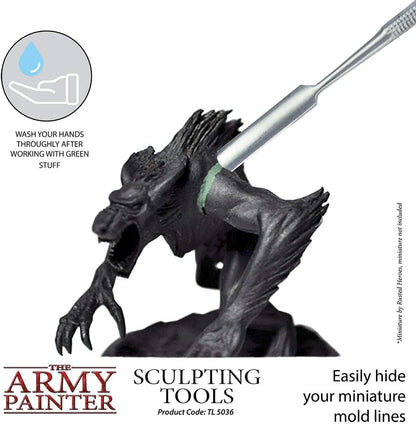 The Army Painter Clay Sculpting Tools - Set with Three Double Ended Stainless Steel Dab Tool, Polymer Clay Tools for Modeling Plastic, Resin, and Metal Miniatures - Green Stuff Putty Tool Clay