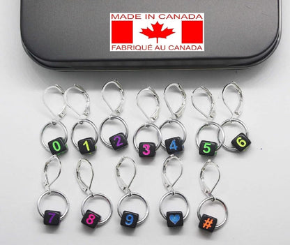 12 Numbered STITCH MARKERS for Knitting and Crochet, Progress Keepers. Locking, Removable, Crochet Earrings