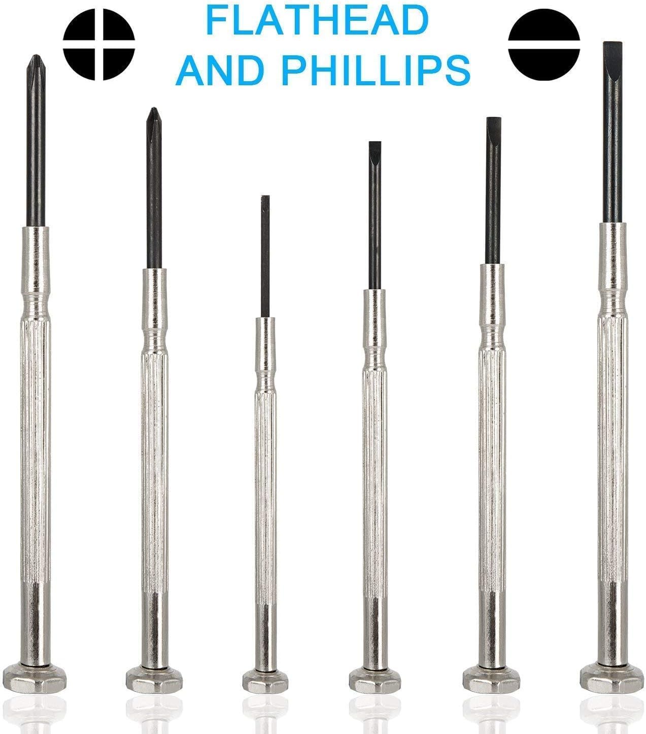 6Pcs Small Screwdriver Set, Mini Screwdriver Set, Eyeglass Repair Screwdriver with 6 Different Size Flathead and Philips Screwdrivers, Ideal for Watch, Jewelers