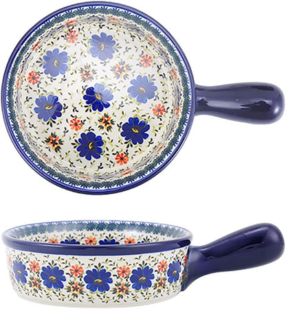 Vintage Style Blue Flowers Pottery Bakeware, Ceramic Casserole Dish, 20 OZ, 1 PCS