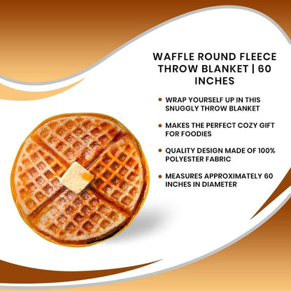 Waffle Round Fleece Throw Blanket, Realistic Breakfast Food Wrap Blanket | Plush Soft Polyester Cover For Sofa and Bed, Cozy Home Decor Room Essentials | Funny Novelty Gift For Teens, Kids | 60 Inches