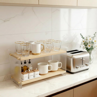 2 15.4" 5.7" 8.2" Coffee Station Organizer Tier, Solid Wood Mug Shelffor Coffee Bar,Matcha Station,Tea Storage - Holds