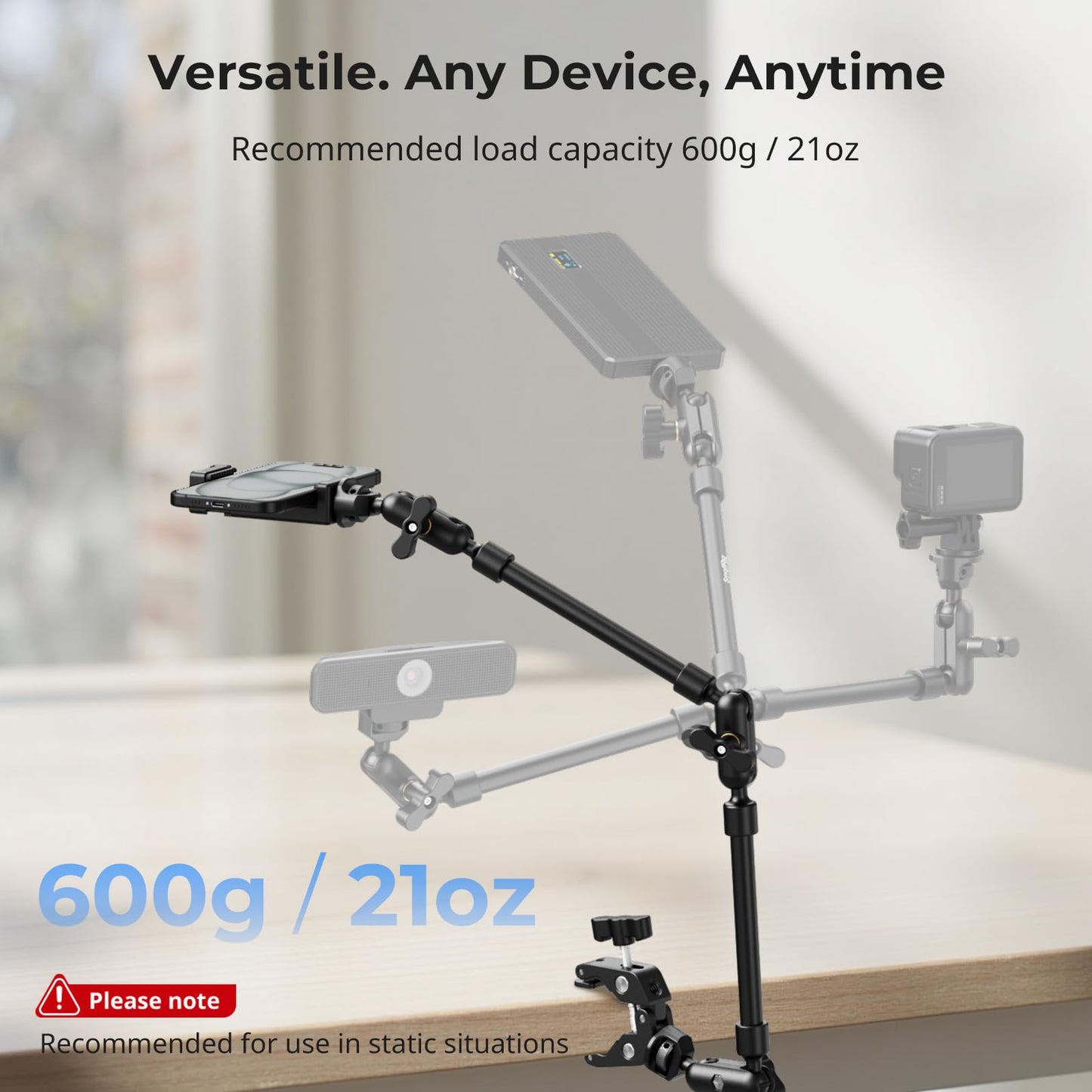 SMALLRIG 22" Magic Arm w Clamp, Overhead Phone Mount, Flexible Desk Camera Mount, Articulating Friction Boom Arm w Thread Adapter, for POV Shot, Light, Webcam, Mic, Action Camera, for Content Creators