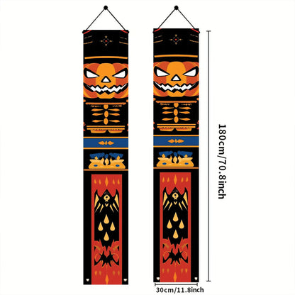 Saoplasa 2PCS Halloween Nutcracker Porch Banners 71 x 12 Inch Pumpkin Skeleton Door Decorations Scary Soldier Hanging Signs for Spooky Front Entryway Party Wall Decor Haunted House Yard Display