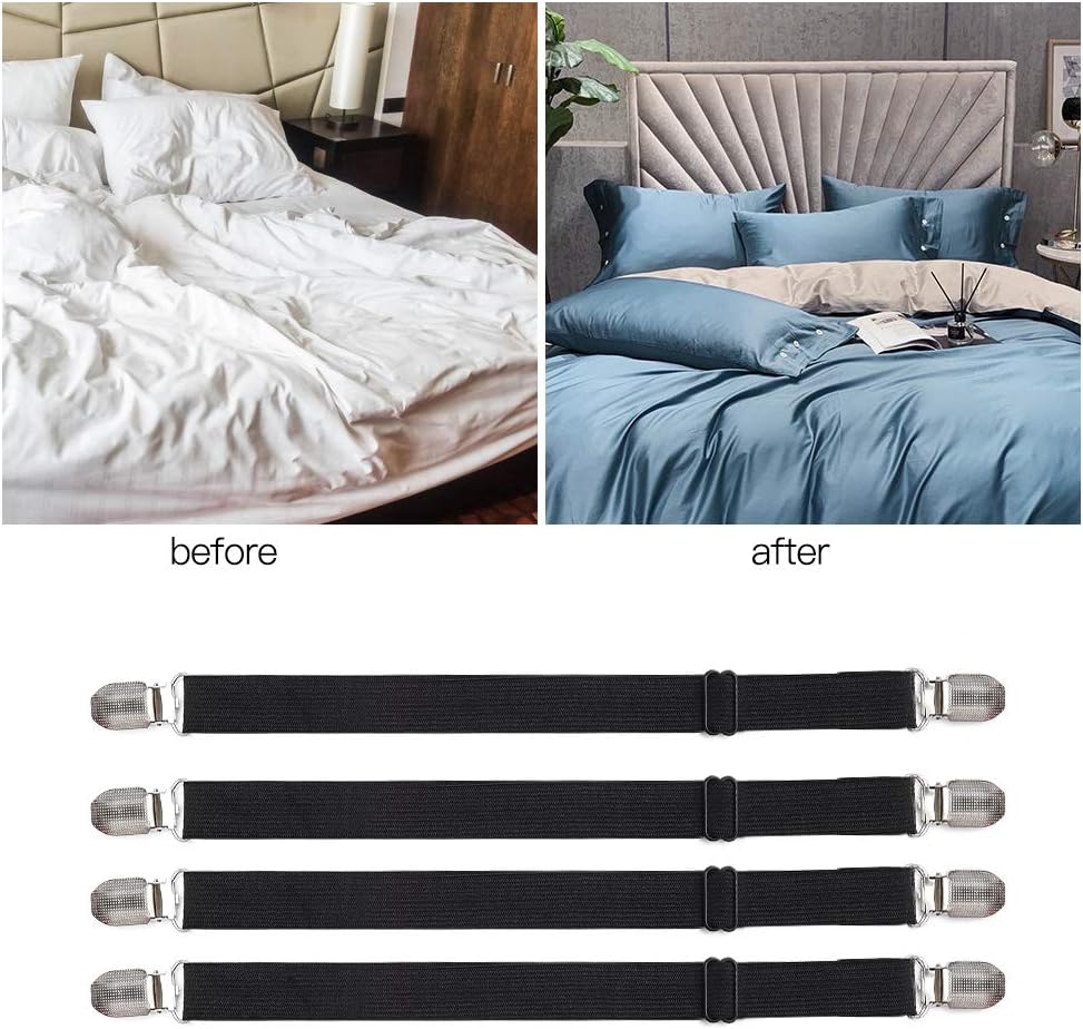 Adjustable Bed Sheet Straps, Elastic Sheet Fasteners Grippers Clips for Flat & Fitted Sheet Corner Holder, 8 Pack