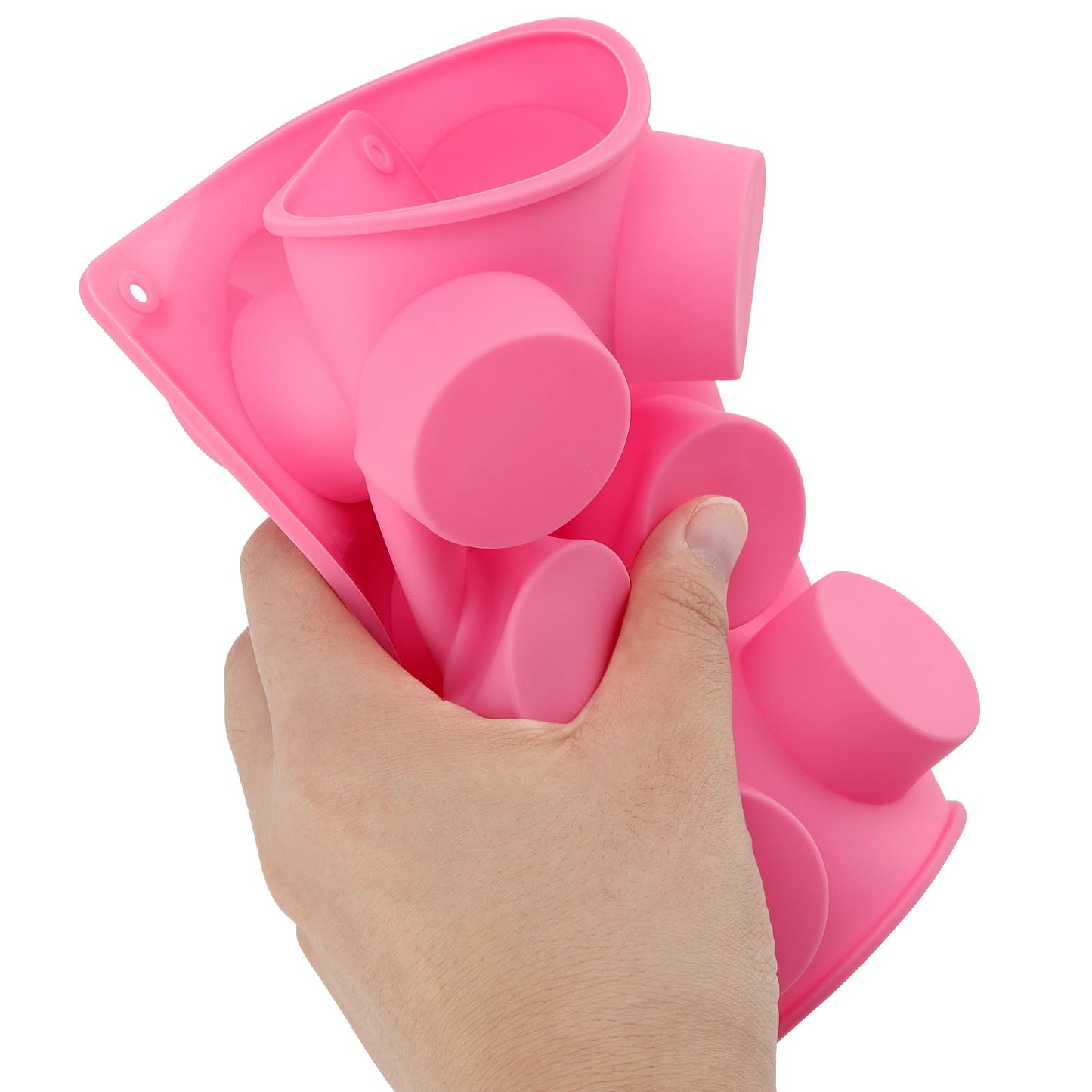 ZOENHOU 5 Pack 15 Cavity Round Silicone Soap Molds, Pink Cylinder Silicone Soap Mold for Soap Making Loaf DIY Handmade Craft, Bath Bombs, Chocolate