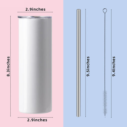 MURRICON Sublimation Tumblers 20 oz Skinny Straight,Stainless Steel Sublimation Blanks Skinny Tumbler,Double Wall Vacuum Insulated Tumblers,with lid and straw,10 Pack