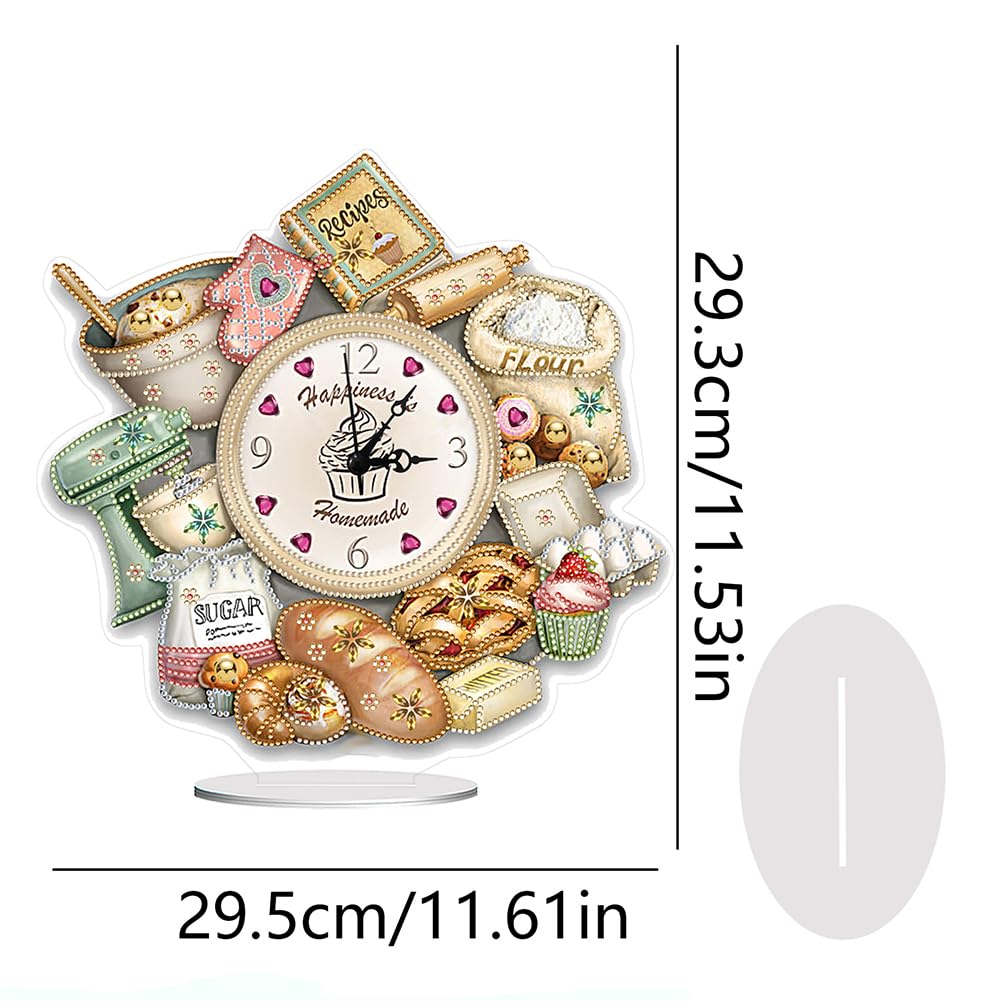 DIY 5D Diamond Art Table Clock - Special Shaped Crystal Rhinestone Bread Food Design Desktop Clock Kit for Home Office Decor, Handmade Arts and Crafts Gift for Adults Beginner