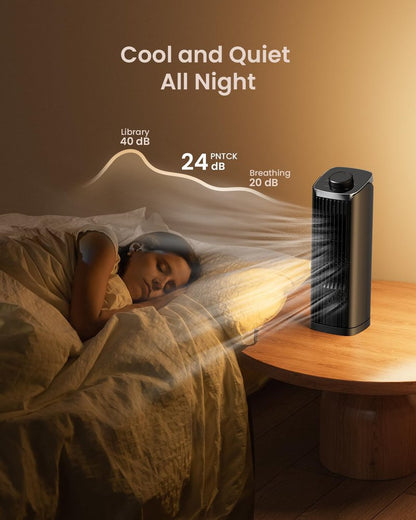 PNTCK Fan for Bedroom, 13" Tower Fan with 3 Speeds Max 23ft/s, 70° Oscillating Desk Fan, Bladeless Standing Fan, Portable Fans, Cooling Fans for Office, Home Medium-13”-Knob