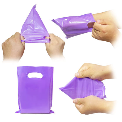 VieFantaisie Plastic Party Favor Small Gift Bags, 100 PCS 6" x 8" Goodie Bags for Kids, Candy Treat Pouches Bulk with Handle for Kids' Birthday Party, Thanksgiving, Christmas, Halloween, 10 Colors