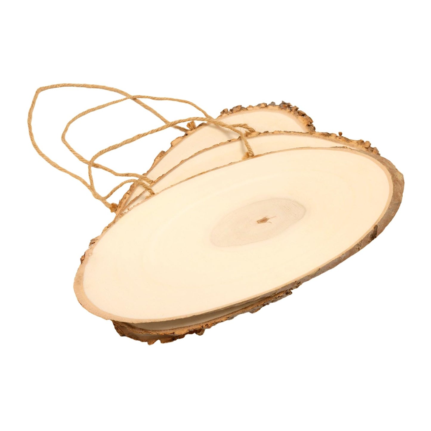 MUKCHAP 10 PCS Oval Wood Slices, 5.5 x 15 x 0.4 inch Unfinished Craft Wooden Slices Hanging Signs with Jute for DIY, Painting, Ornament
