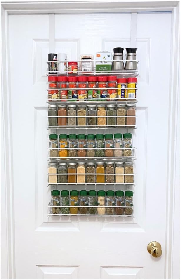 Evelots Over the Door Pantry Spice Rack Organizer, 6 Tier Adjustable Metal Baskets for Kitchen and Bathroom Storage