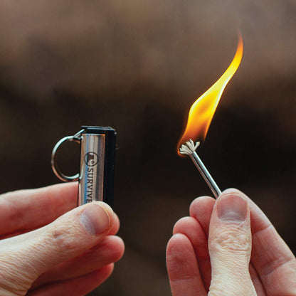 SURVIVE Permanent Match, Pack of 5, The Forever Lighter, Emergency Waterproof Fire Starter Striker Set, Metal Keychain Unlimited Strike Anywhere Stick