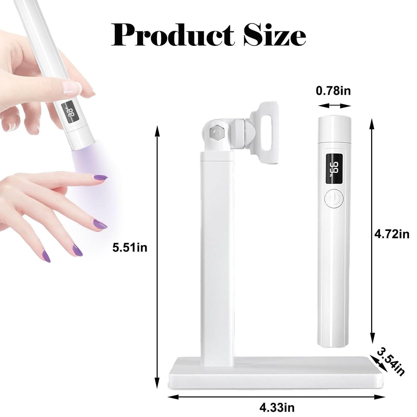 3-in-1 Handheld UV Nail Light Kit - Portable Stand with LCD Display - Cordless UV LED Nail Lamp for Home DIY Manicure