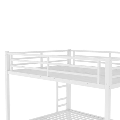 Bellemave Queen Over Queen Size Bunk Bed with Guardrail for Teens and Adults, Metal Bunk Bed Frame with 2 Ladders and Under Storage for Dorm and Bedroom, Noise Reduced, No Box Spring Needed, White