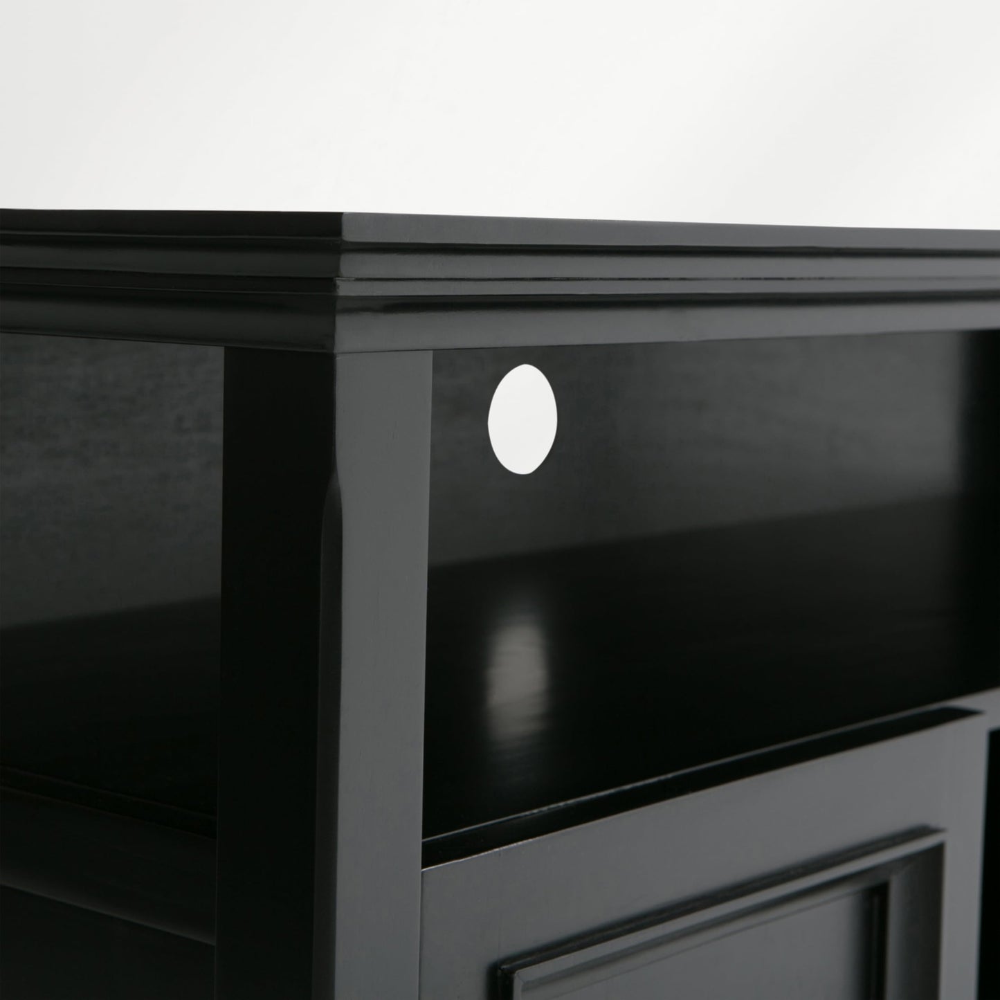 SIMPLIHOME Amherst TV Stand - 54 inch Wide Solid Wood Media Console in Deep Black, Transitional Entertainment Center for Living Room for TVs up to 60 Inches with Shelves and Cable Management