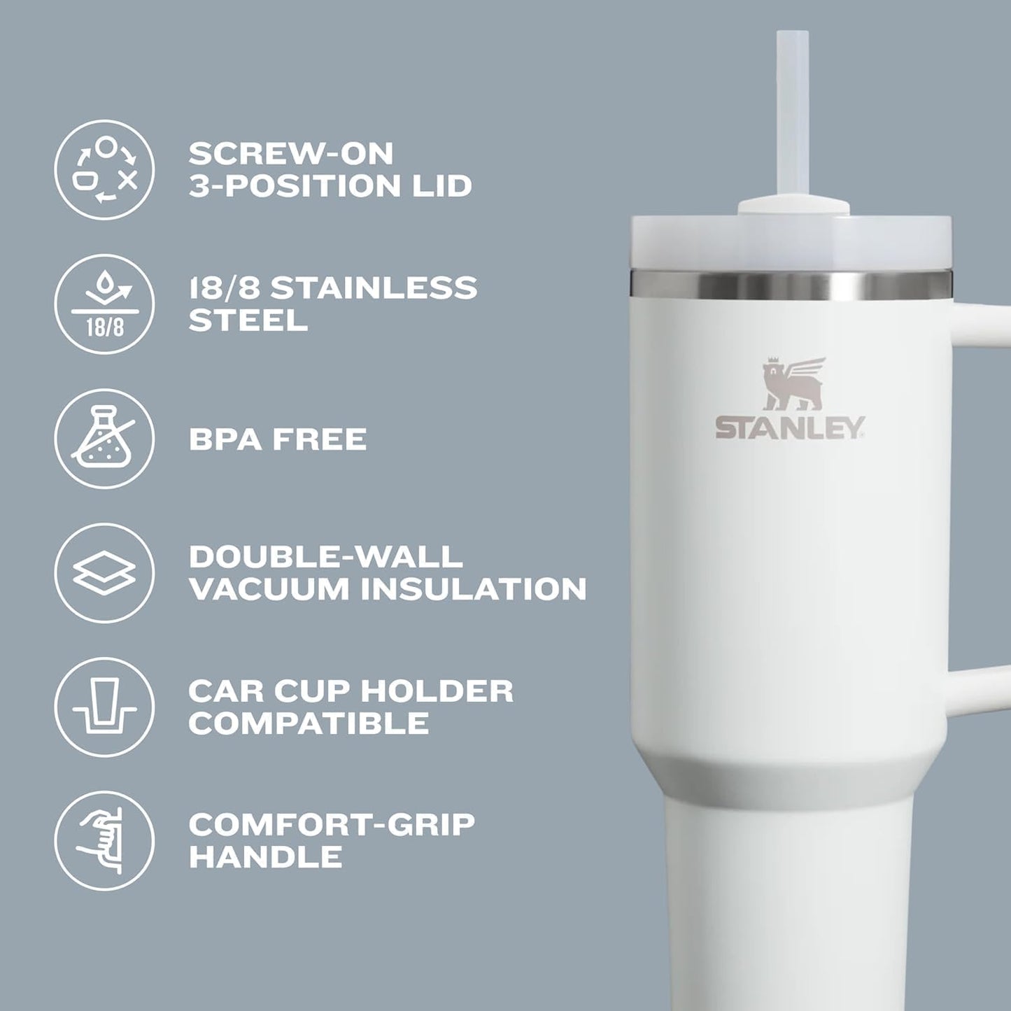 STANLEY Quencher H2.0 Tumbler - 64 oz Insulated Stainless Steel Cup with Handle & Straw | Soft Orchid