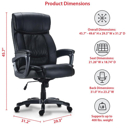 STAPLES Lockland Ergonomic Managers Office Chair, Big & Tall Cushioned, Adjustable Height, Metal Frame, Bonded Leather, for Workspace, Home, or Gaming, Black