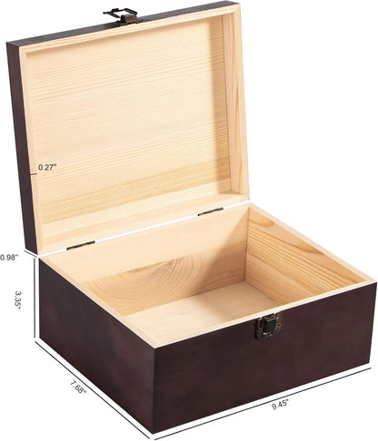 Vintage Wooden Storage Box with Hinged Lid, 9.4'' x 7.7'' x 4.3'' Large Keepsake Box for Crafts