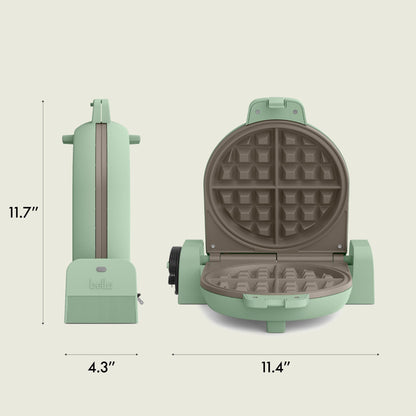 bella Flip-n-Store Waffle Maker with EverGood™ Ceramic Nonstick Coating, Fits-anywhere™ Kitchenware, Power Indicator Light, Cool Touch Handle & Cord Wrap, 7” Wide & 1" Deep Plates, 1000 Watt, Seaglass